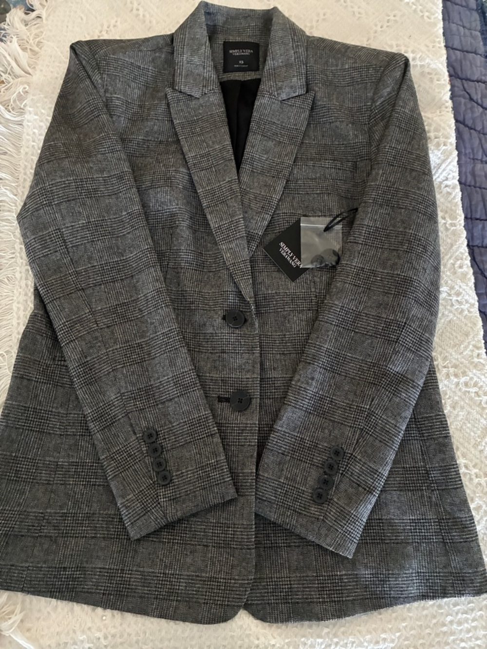 Simply Vera Vera Wang Black & White Plaid Blazer